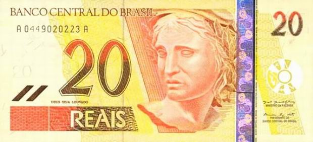 Twenty Brazil Reais - paper banknote - 20 Reais bill