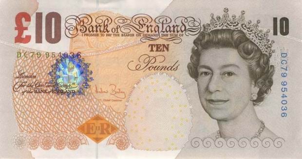 Ten Pounds - British paper banknote - 10 note