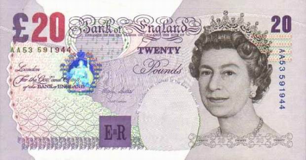 Twenty Pounds - British paper banknote - 20 note
