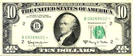 image of ten dollar bill US dollar American money bank note