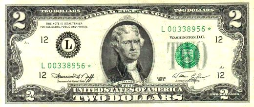 picture of two dollar bill US dollar American money bank note